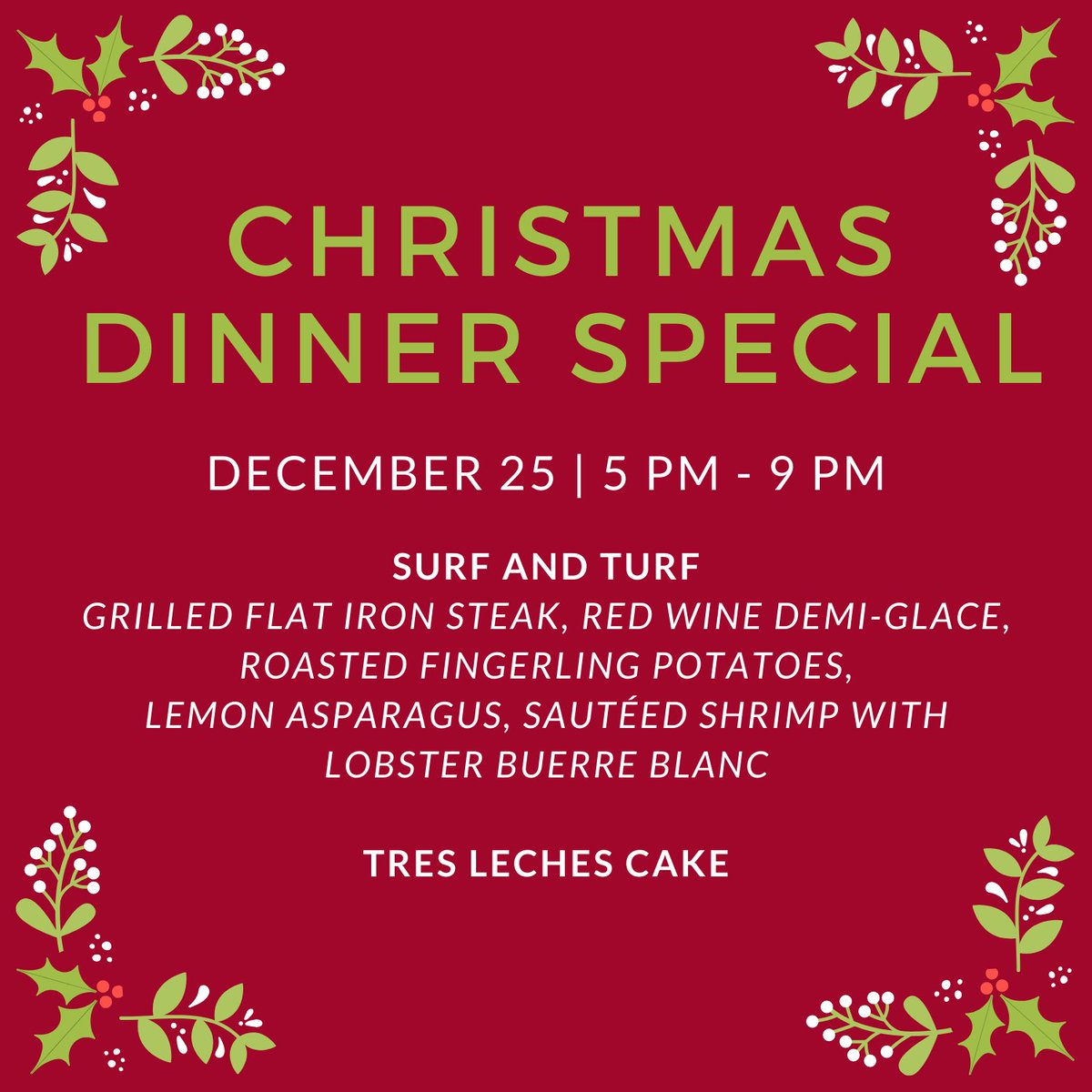 Join us for a special Christmas Surf &amp; Turf Dinner! Make your reservations here: opentable.com/r/mosaic-resta…