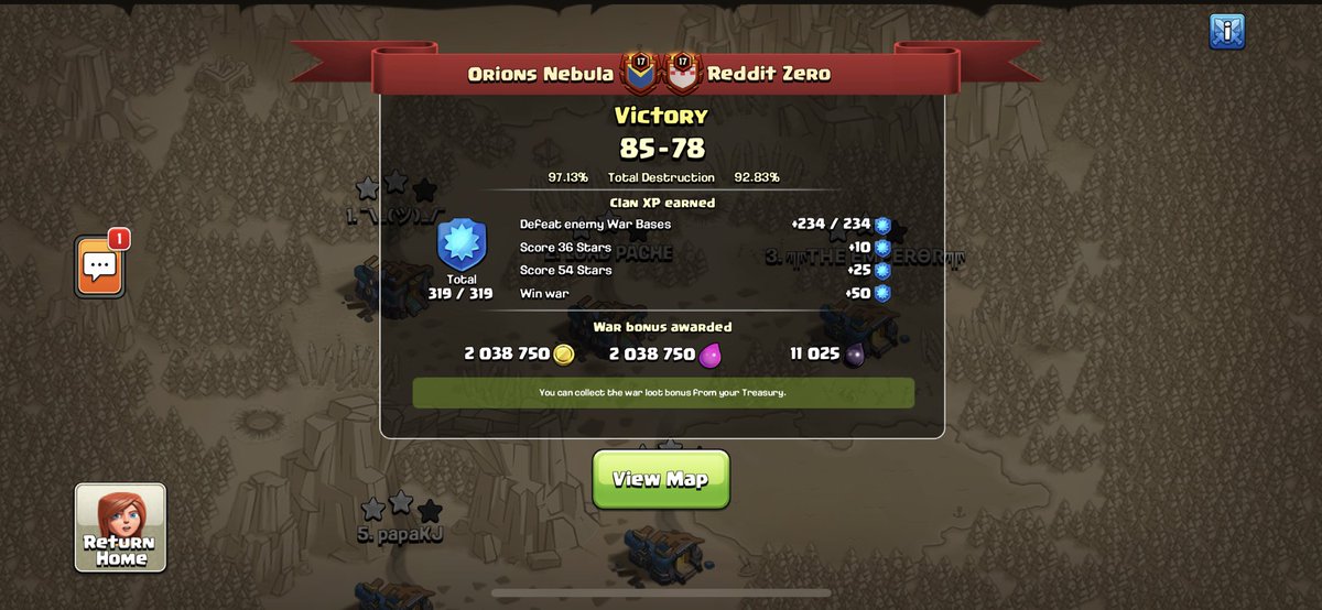 Despite being down two TH13s, <a href="/OrionsNebulaCoC/">Orions Nebula</a> got the job done.  🍆🍆🍆