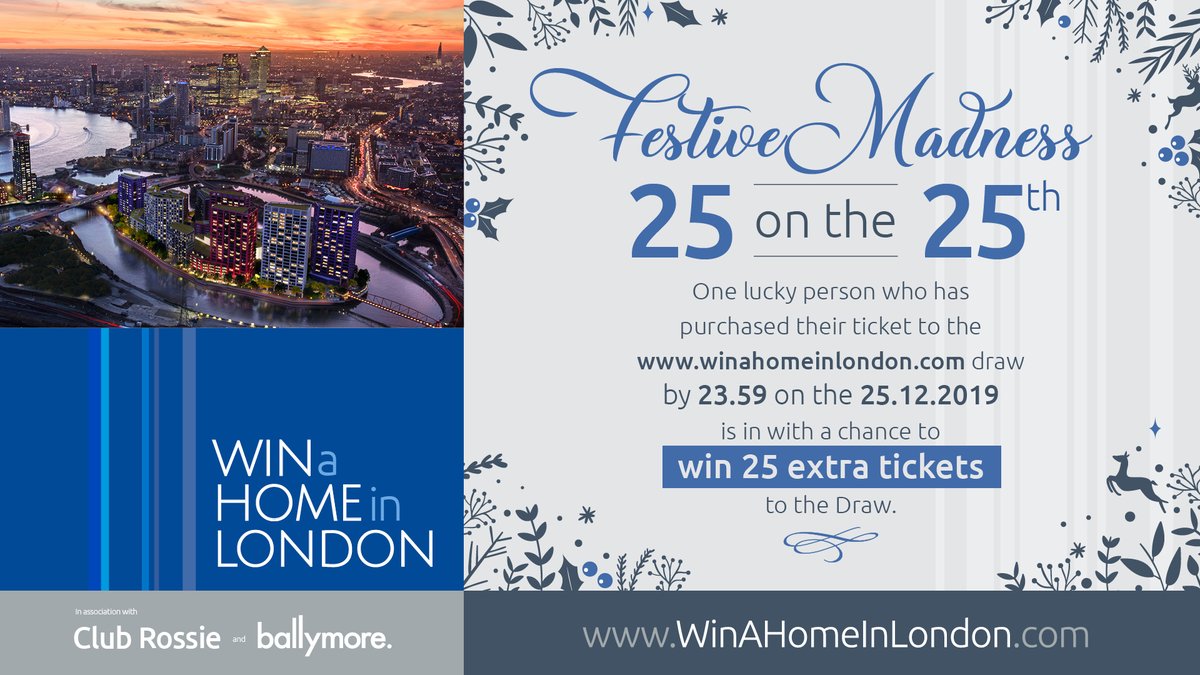 🎄 FESTIVE MADNESS - WIN 25 FREE TICKETS 🎄
Buy your ticket in our <a href="/clubrossie/">Club Rossie</a> #WinAHomeInLondon draw by 11.59pm on 25th December and go into a draw for 25 FREE tickets! Get your ticket and change your life 👉🏼 winahomeinlondon.com