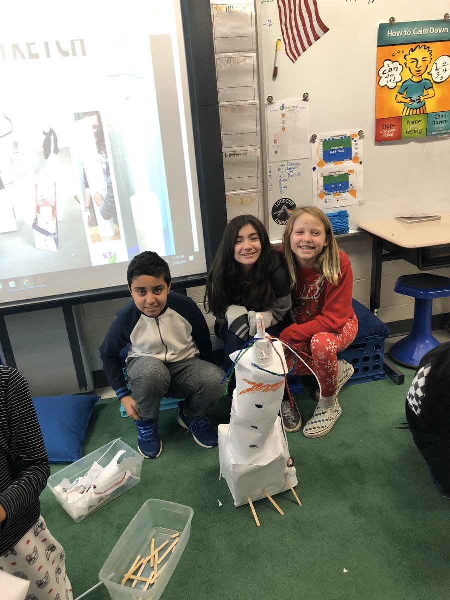 TeamLambourne's tweet photo. Holiday fun engineering snowmen. The team who built the tallest snowman with the largest volume got to sit on the couch to watch the movie during our class winter party. #SteamChallenge #5thGrade @FDEStars https://t.co/QMPIYdhBnm