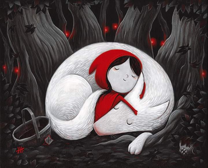 Humanymal's tweet image. Cuando caperucita se dió cuenta de la importancia de proteger al lobo... ❤️🐺 #Lobovivoloboprotegido #lobos #animales #perros