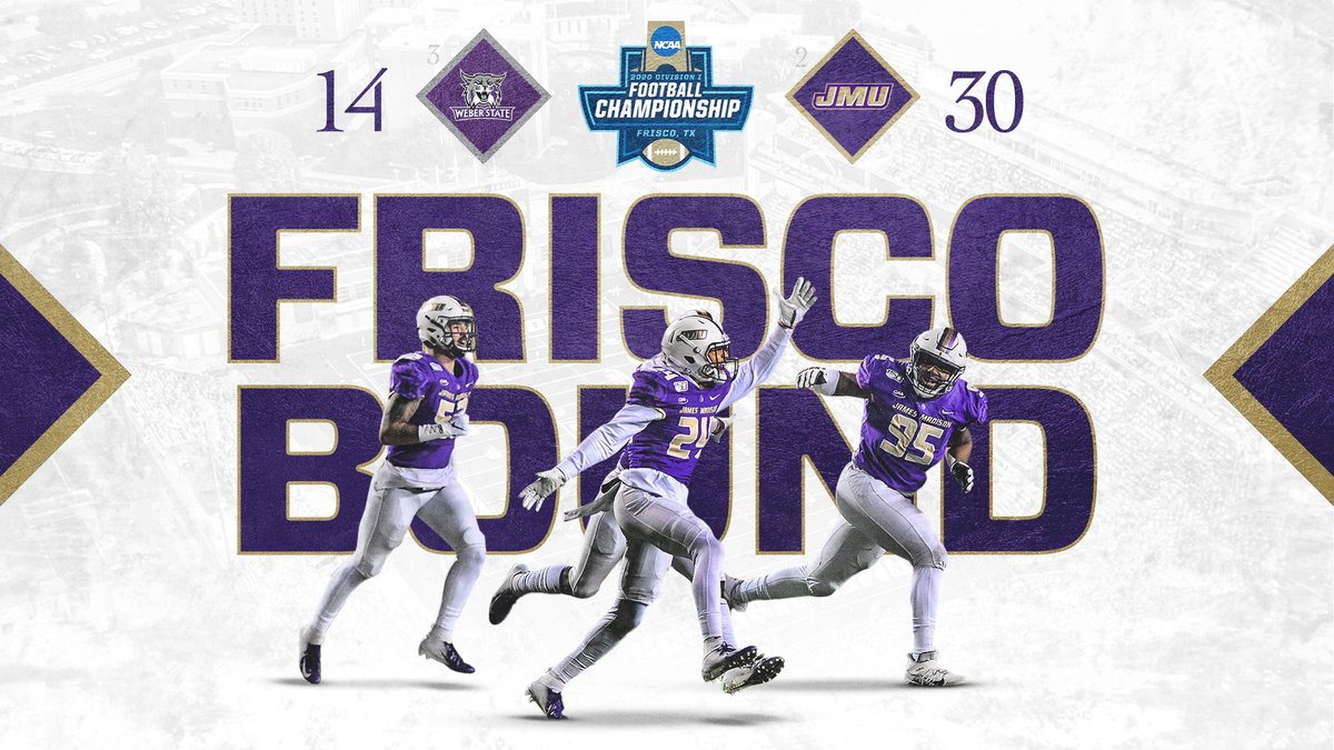 JMUFootball's tweet photo. FRISCO BOUND!

The Dukes roll to a 30-14 win in the FCS Semifinals and are headed to their third national title game in four years on Saturday, Jan. 11!

#GoDukes https://t.co/kf56p6CnP4