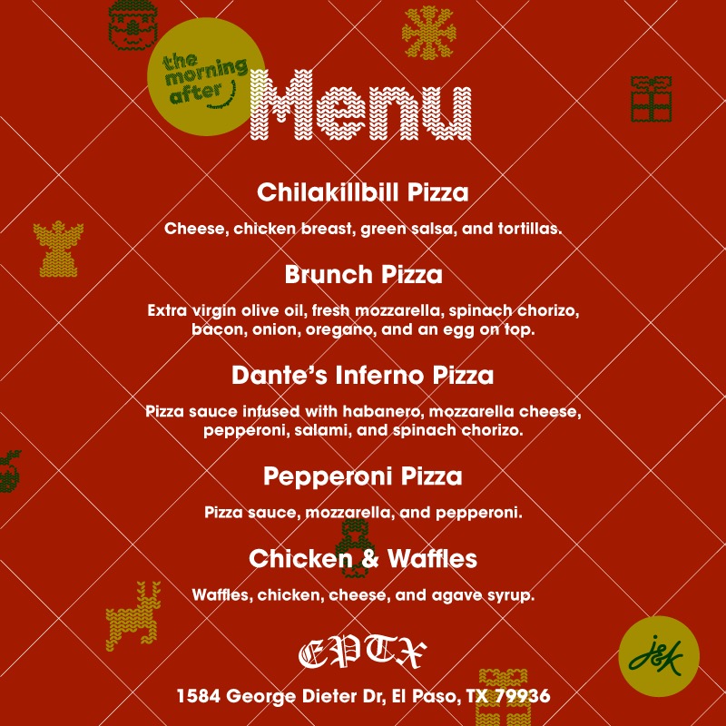 TOMORROW we Brunch! And here’s what’s on the Menu. #TheMorningAfterBrunch at EPTX. 🎄🎁