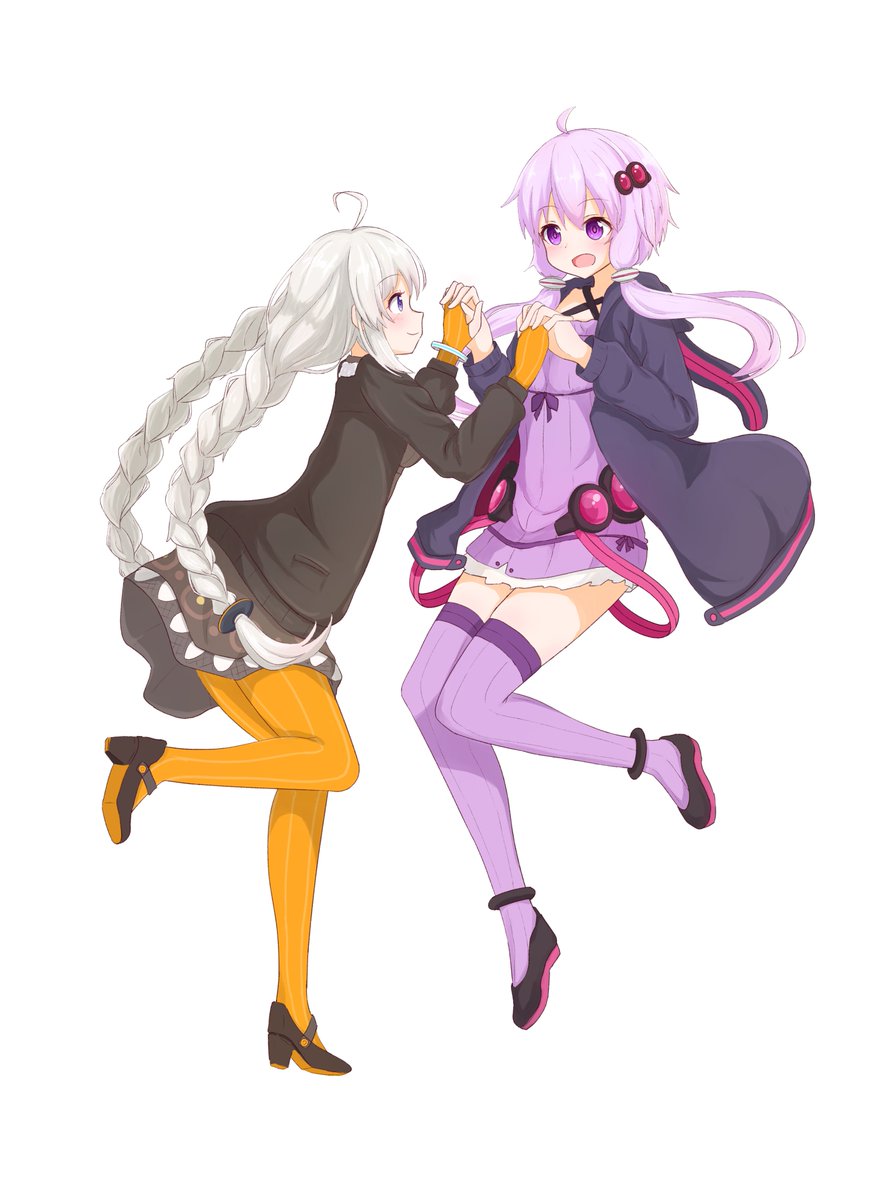 kizuna akari ,yuzuki yukari 2girls multiple girls dress black jacket purple dress jacket braid  illustration images