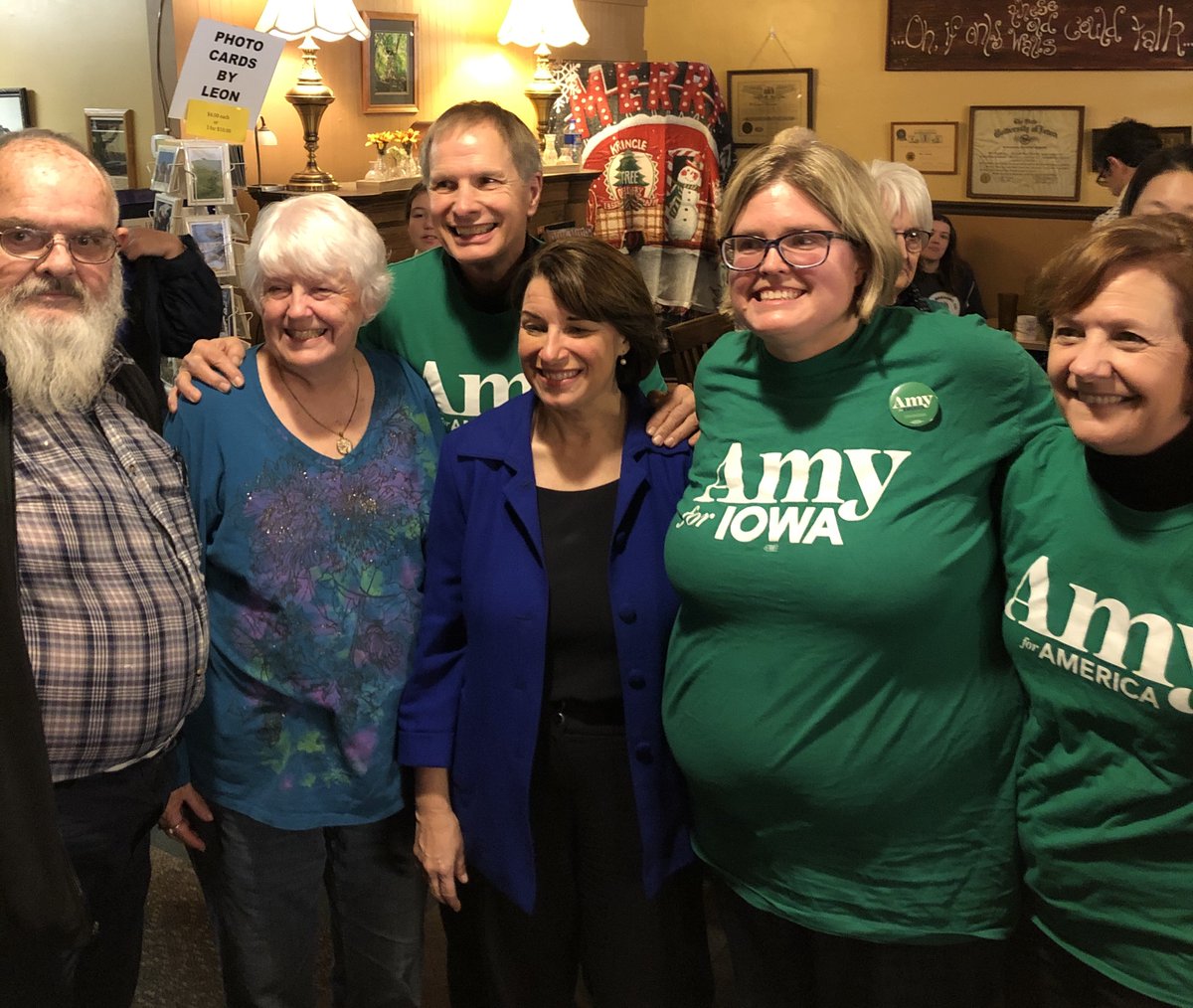 MNDemsVolunteer's tweet photo. Just got home from a hectic two-Day Road Trip to Iowa to see @amyklobuchar fire up the Democrats in Bloomfield, Centerville, Lamoni & Crestron. In Creston, we got a picture with Amy, four Gales (Frank, Judy, Tiffany, Jerry) and Suzanne Perry. #AmyForAmerica #AmyForIowa https://t.co/tMTMk9ZAXw