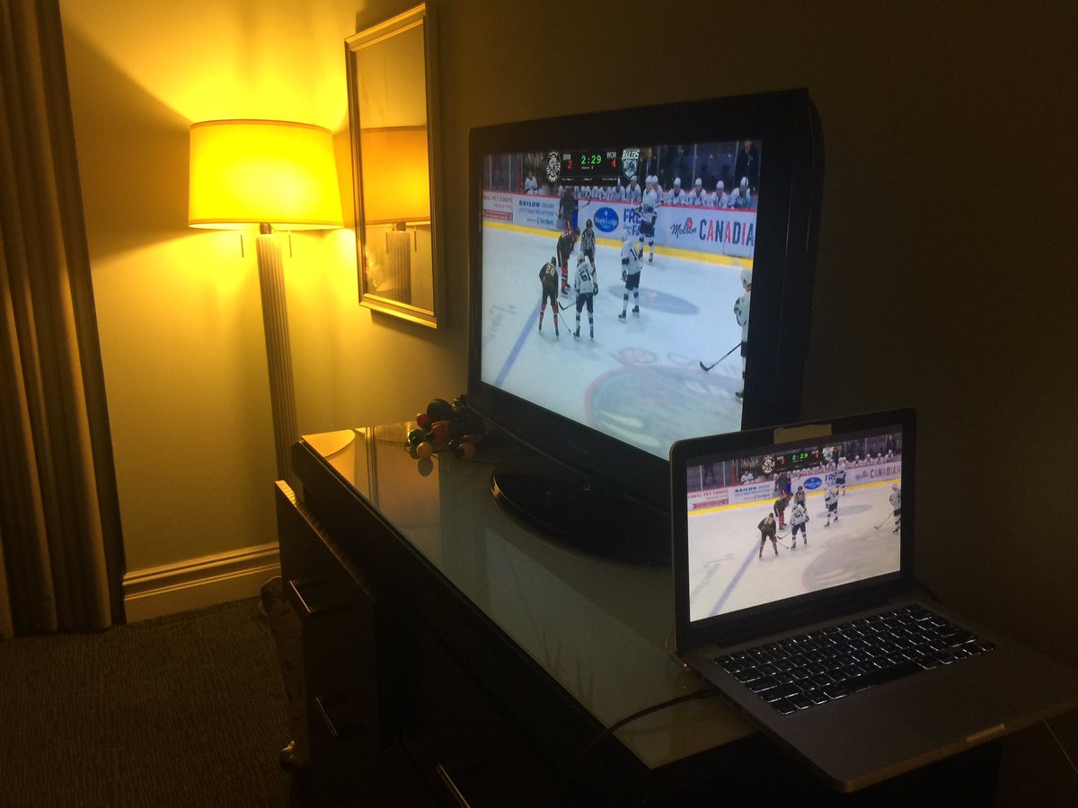 Doesn’t matter where we are- everything stops when the <a href="/RailersHC/">Worcester Railers</a> are on!! Cheering you all on from our hotel in NYC tonight!! #worcesterrailers #traveling #everyonesisontheroad
