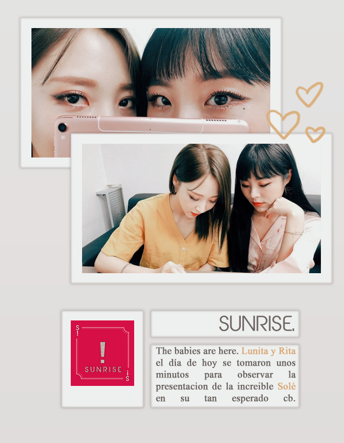 SunriseOffi's tweet photo. ☆; 221219
「I sᴀʏ Sᴜɴ, Sᴜɴ, Sᴜɴ, Sᴜɴʀɪsᴇ!」
Luna y Rita hoy se tomaron un mini descanso durante el ensayo para ver la presentación de @S0LE0FF en su cb. Ambas quedaron impresionadas por el talento de esta mujer. ¡Felicidades, Solé!
#S_WinterisComing #SoléSpecialLive https://t.co/nmJbhViiCS