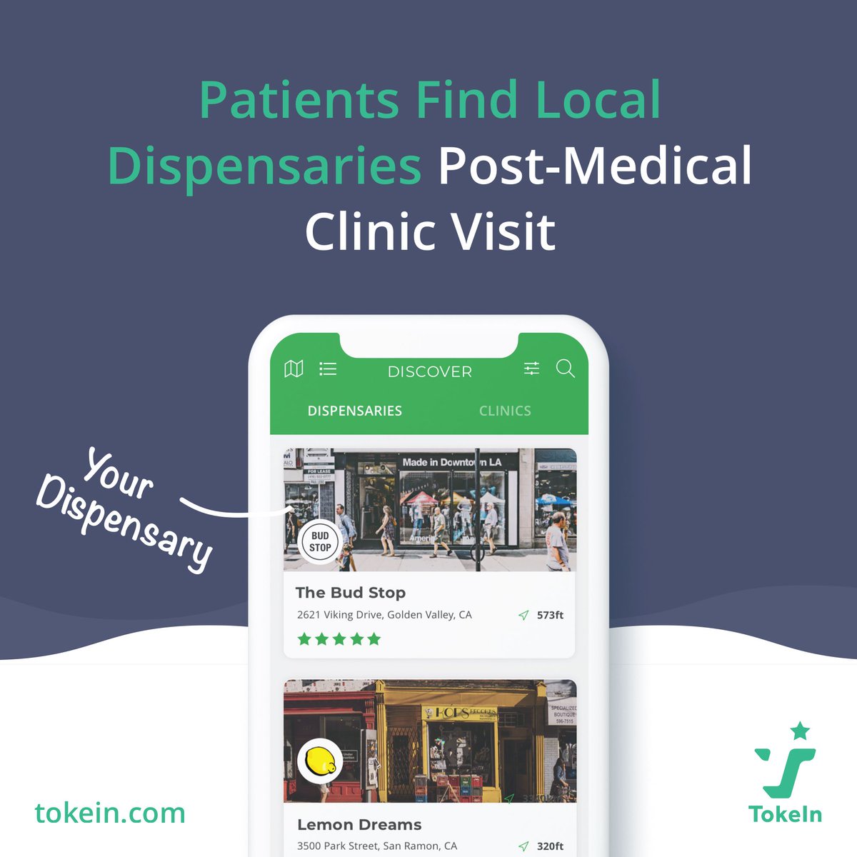 tokeinapp's tweet photo. As patients leave our clinic network, they're asked to download TokeIn to find their medicine. If your dispensary isn't listed on TokeIn, you're already behind. Find out how you can list your dispensary for free today! It's fast, easy and comes with a whole bunch features! https://t.co/GctrXz1Xmk