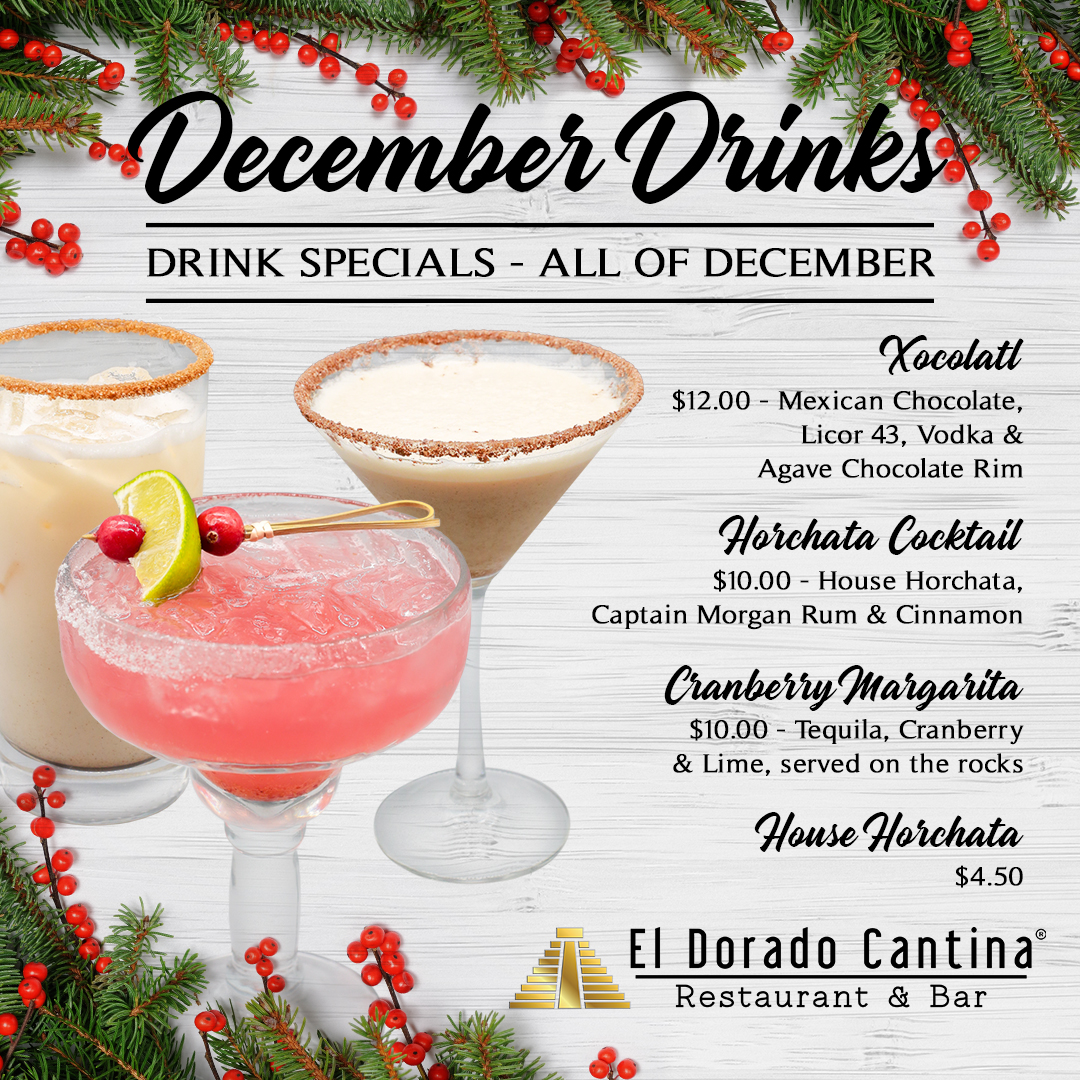 ElDoradoVegas's tweet photo. 🎄 Don’t forget about our December Drinks!  😍
.
#ElDoradoCantina #LasVegas #DecemberDrinks #Vegas #HappyHour #VegasHappyHour #Margaritas #Horchata https://t.co/OTPQed5bbC