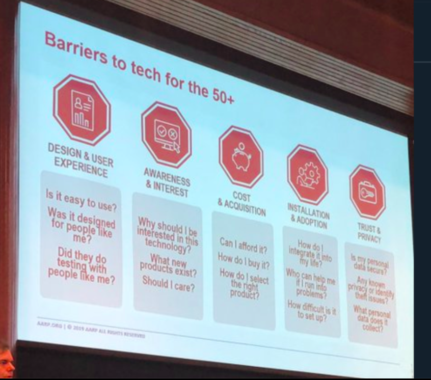 nxtstop1's tweet photo. From #dcinnovate Innovation in #Longevity-2019 #AgingTech / #AgeTech / #GeroTech
Barriers to tech in 50+ yo
💠Design & User Exp
-easy?
-designed /tested by ppl like me?
💠Interest
-why?
💠Cost /Acquisition
-affordable?
💠Installation/Adoption
-how? difficult?
💠Trust/Privacy 👇 https://t.co/e0fSkuCc1N