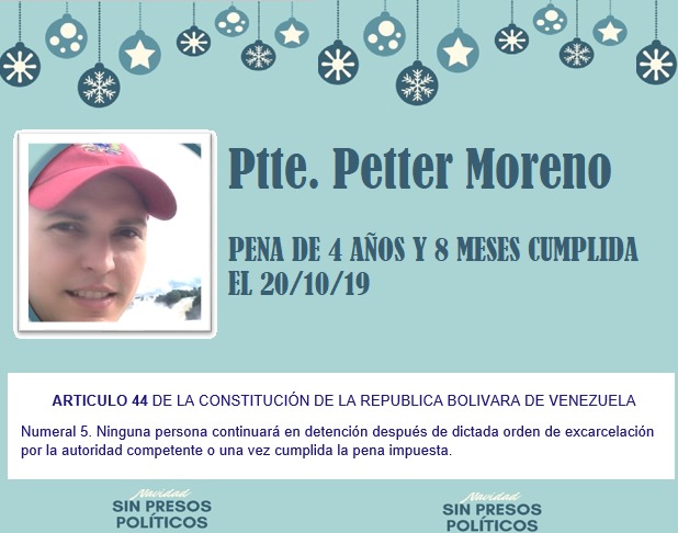 El Ptte. Petter Moreno, fue liberado en el 2018, el mismo día de su liberación lo volvieron a encarcelar en el DGCIM de Boleíta y trasladado posteriormente a Ramo Verde donde aun se encuentra. #NavidadSinPresosPoliticos #FamiliaUnidaEnNavidad #20Dic #Caracas
#InjusticiaMilitarVE