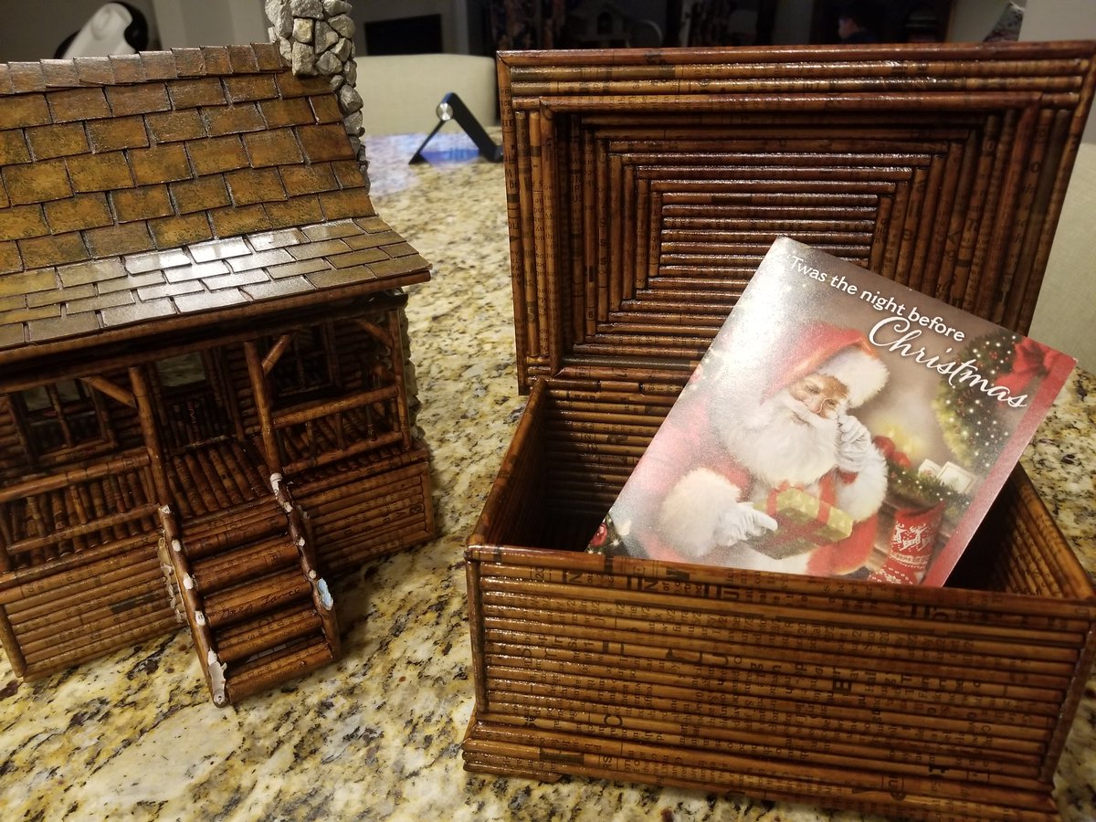 rabiasquared's tweet photo. Today I received these exquisitely hand made gifts from Greg Lance, the innocent defendant from our most recent @Undisclosedpod season. He made this tiny perfect log cabin and momento box using tightly rolled newspaper dipped in coffee mixed with glue. My heart runneth over. https://t.co/oyllSzJoWu