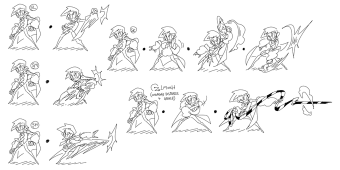 working on some attack mock ups for reds kit. just the standing inputs and one of her specials for now! as i have it in my head standing killer will be a heavy attack that can break guard and sets you up for a free combo but ALL of this is subject to change heheh. 