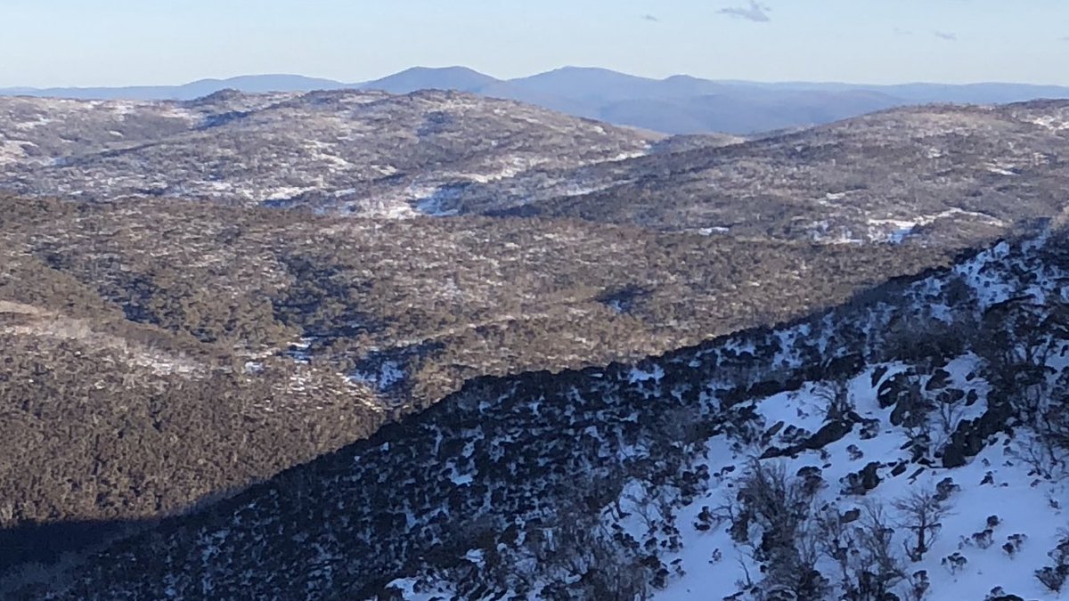 I want to share one more photo before I disappear into a valley and reception goes. It’s a view I took from Thredbo last winter of Mt Pilot (1829m, the distant conical one). I’m approaching it now from the far (southern) side. May climb it depending on energy level  #AAWT