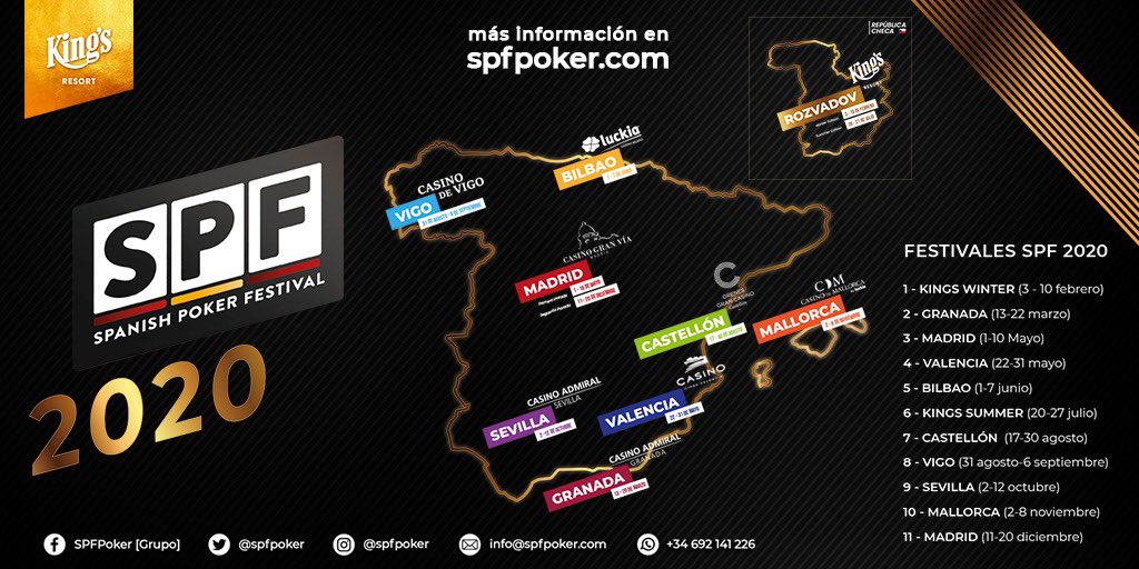 SPFpoker's tweet photo. ‼️ CALENDARIO @SPFpoker 2020‼️

Os presentamos las 11 paradas del Spanish Poker Festival para 2020: 

2x #SPFRozvadov en @PokerroomKings en República Checa 🇨🇿 

9x #SPFNational en España 🇪🇸 

¡Se viene un año APASIONANTE! https://t.co/8GytQ6TTjy