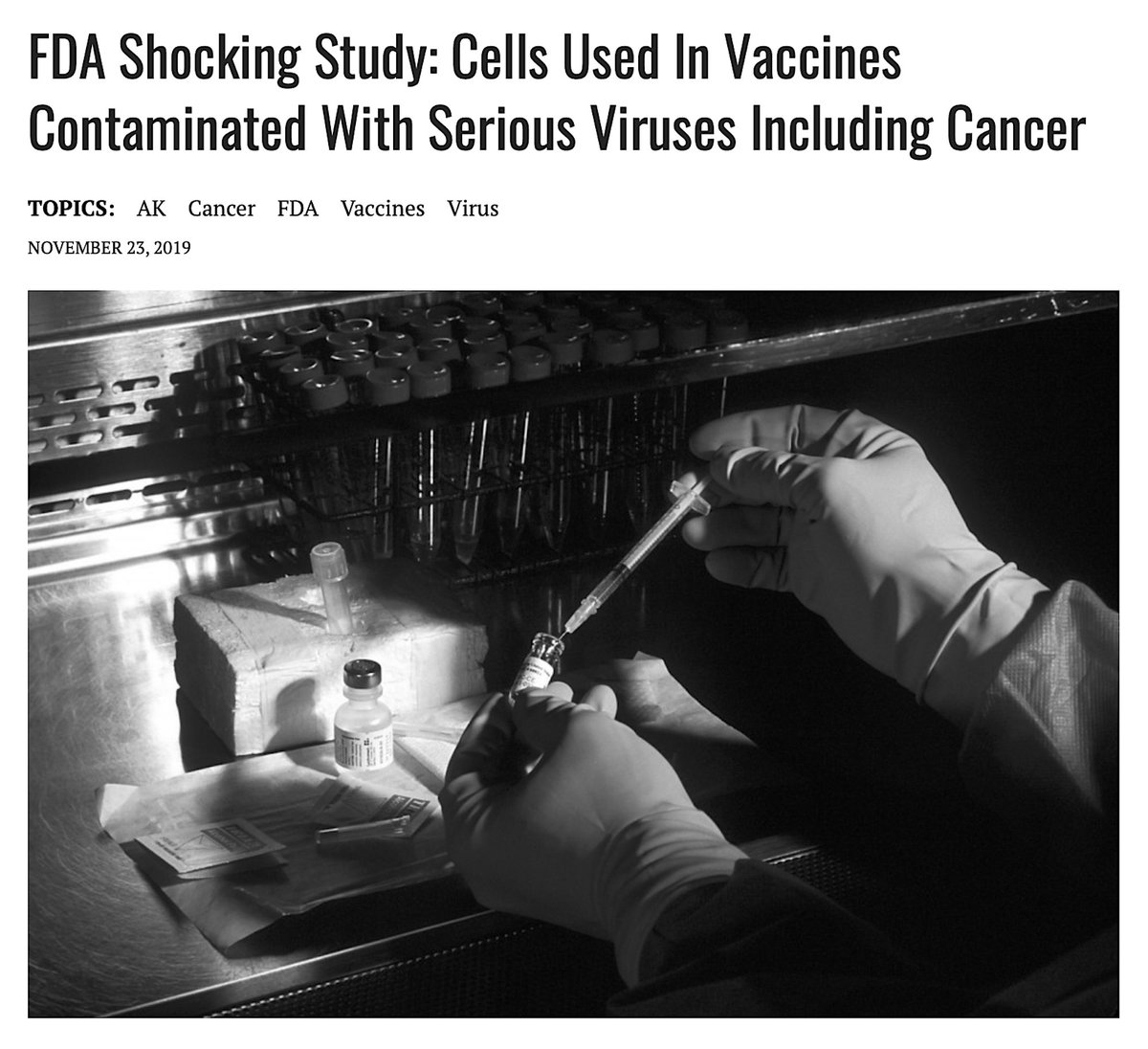 'These Latent, Or ‘Quiet,’ Viruses Pose A Potential Threat, Since They Might Become Active Under Vaccine Manufacturing Conditions.'Active Post, November 23, 2019 https://www.activistpost.com/2019/11/fda-shocking-study-cells-used-in-vaccines-contaminated-with-serious-viruses-including-cancer.html