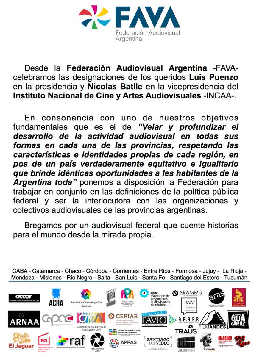 CepiarOk's tweet photo. Desde Cepiar y las organizaciones que integramos celebramos la designación de las nuevas autoridades del INCAA.
Creemos fuertemente en la Industrialización del Sector .
#industria#industriaudiovisual#cepiar#rosario#santafe https://t.co/rm1kbWm0D9