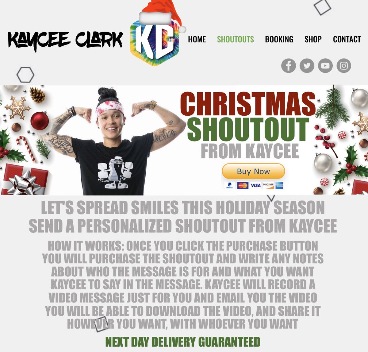 Get a personalized video from me either for yourself or gift it to someone for the Holidays, Birthdays, Anniversaries, or Weddings.
Lets have some fun with this!😊❤️
kayceeclark.com/shoutouts