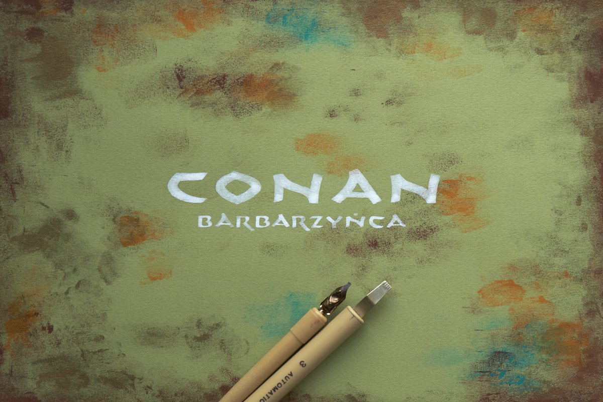 bachminski's tweet image. Krój z napisów tytułowych "Conana Barbarzyńcy" Johna Miliusa, odtworzony na papierze, przy pomocy automatic pena.

#kaligrafia #ConanTheBarbarian #automaticpen