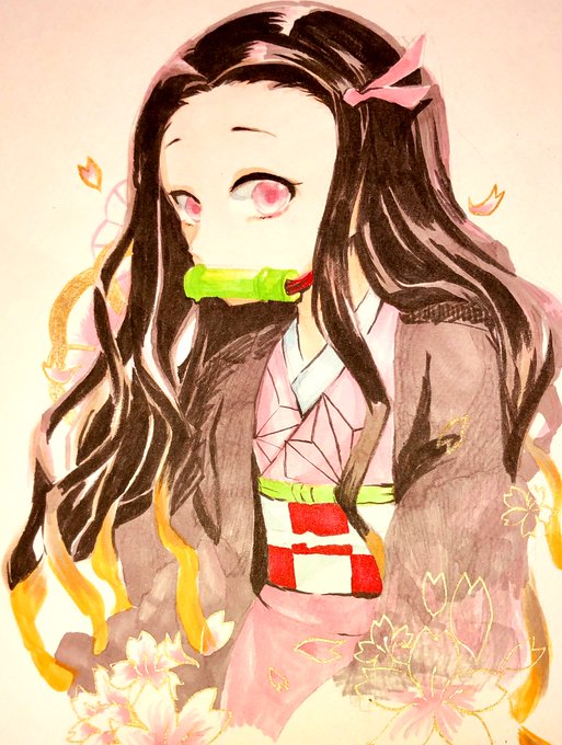 一ノ瀬さんがTwitterに投稿した竈門禰豆子(鬼滅の刃)のイラスト。