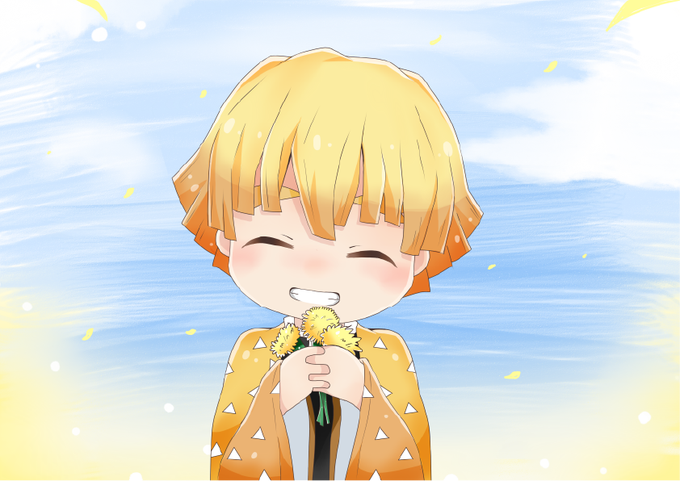 鬼獄MouseさんがTwitterに投稿した我妻善逸(鬼滅の刃)のイラスト。