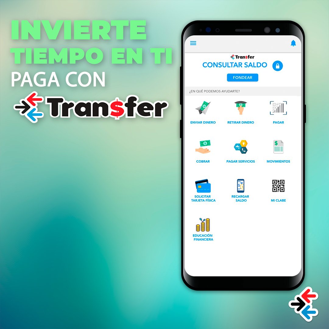 Transfer_mx's tweet photo. Cuando usas #Transfer no te preocupas por el tiempo, puedes pagar tus servicios como agua, luz, #tagpase, ¡y muchos más! Todo desde tu celular cuando y donde quieras. https://t.co/BxZCa2dDCF