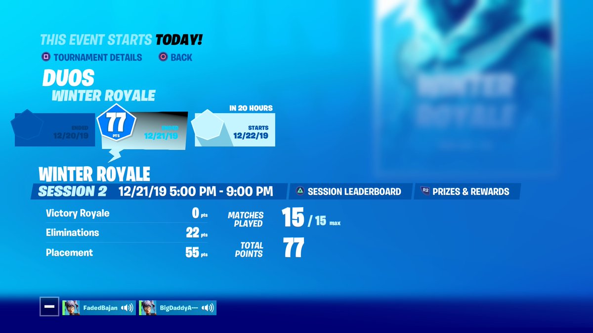 100disparition Fortnite Winter Royale Leaderboard Day 1