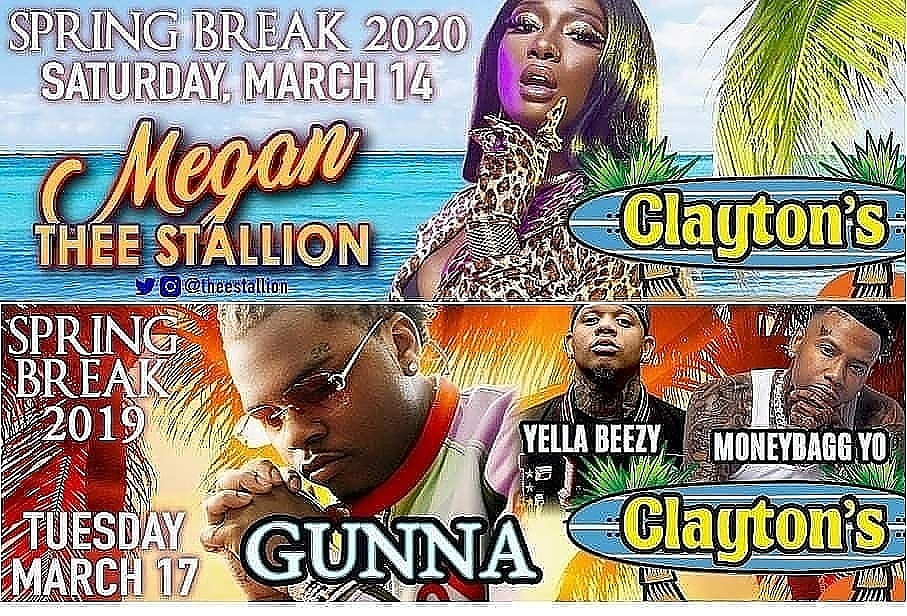 rgv_events's tweet photo. Whatcha going to do this Spring break with your #squad ? Hit up the island and chill @ Clayton's Beach Bar &amp; Grill. Go to https://t.co/Bv0v62kJgk for your concert tickets. #booty #gunna https://t.co/N9P7V9wBjS