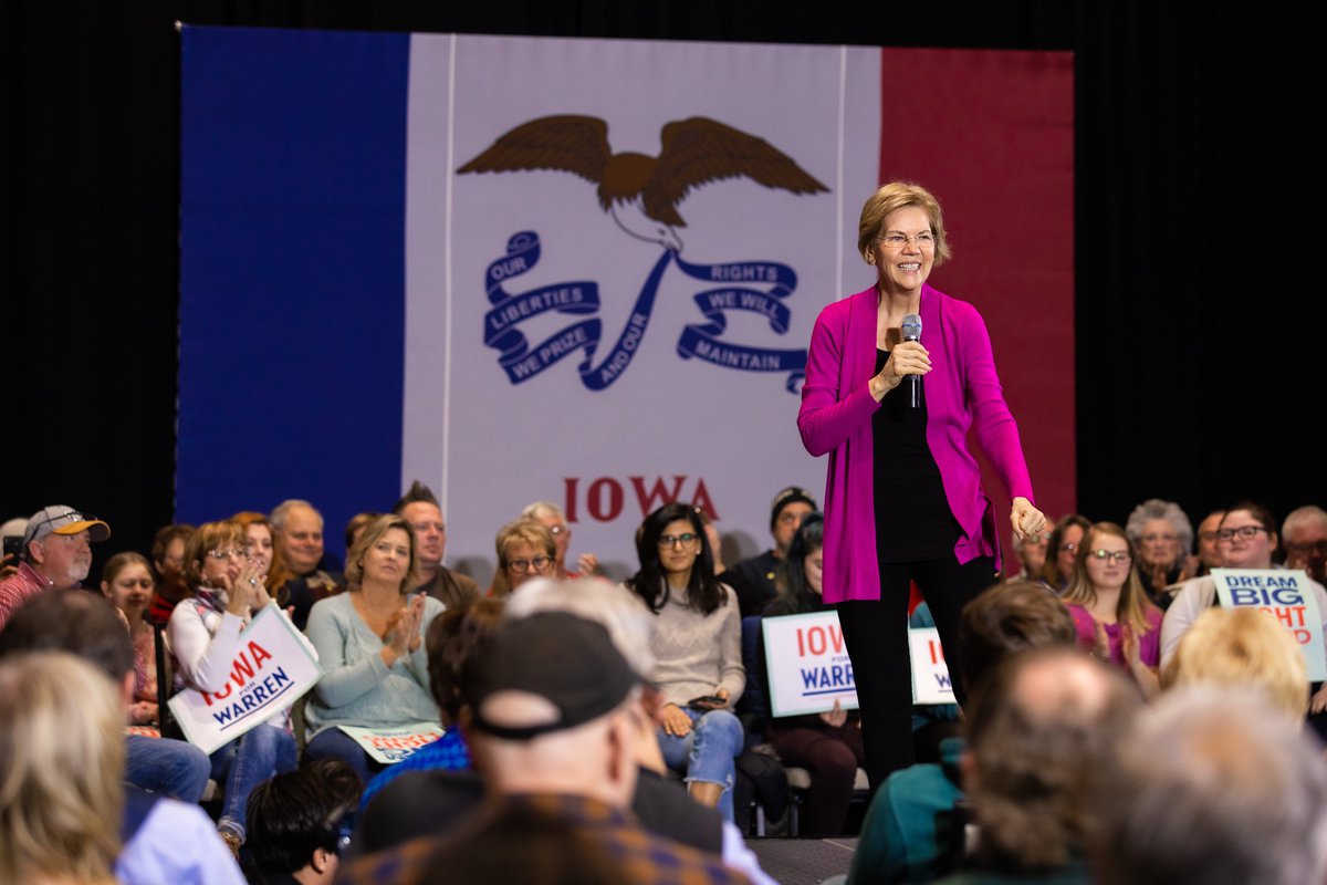 Elizabeth Warren address a crowd of supporters at the Burlington town hall.