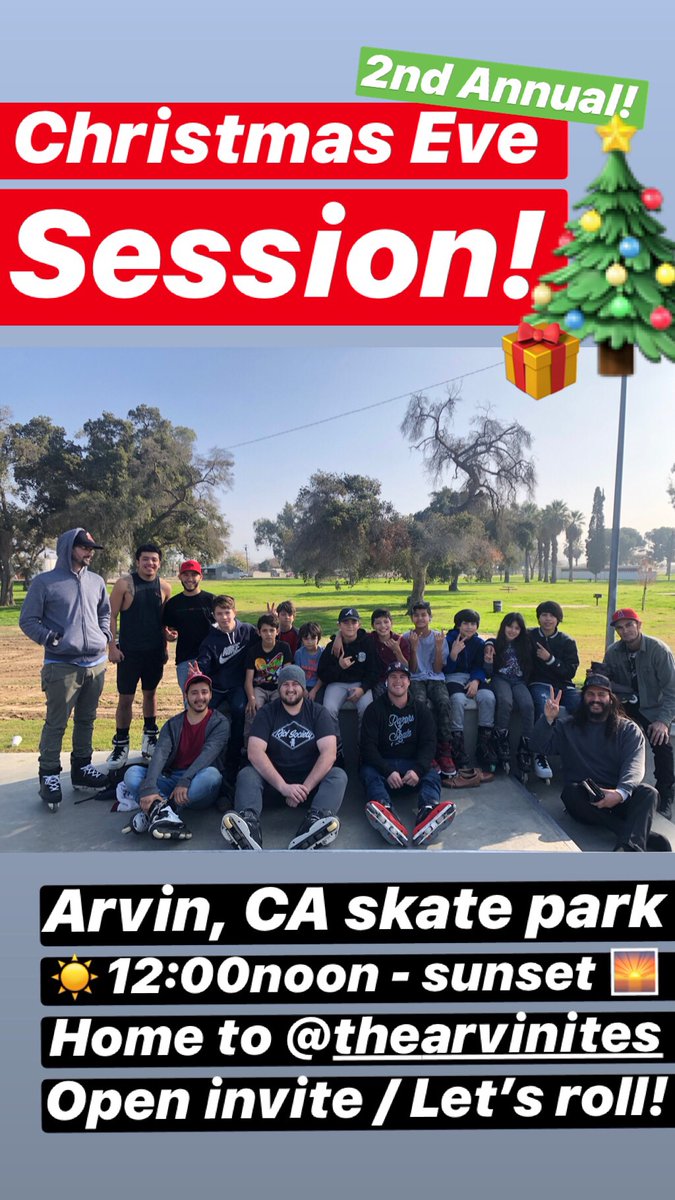 🚨🎄SESSION ALERT! Meet up for the annual Intuition #Christmas L Eve Session at the Arvin, CA skate park from 12noon to sundown! 🙌🏻All skill levels / Family friendly / Open invite! 🎁Give the gift that keeps on giving - your presence on skates is a present! #intuitionskateshop