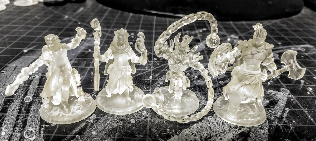 3dprinted resin minis for gurps and DND. Sci fi telekinetic, elf wizard, dwarf warrior, orc barbarian. All stl from hero forge, printed by me.