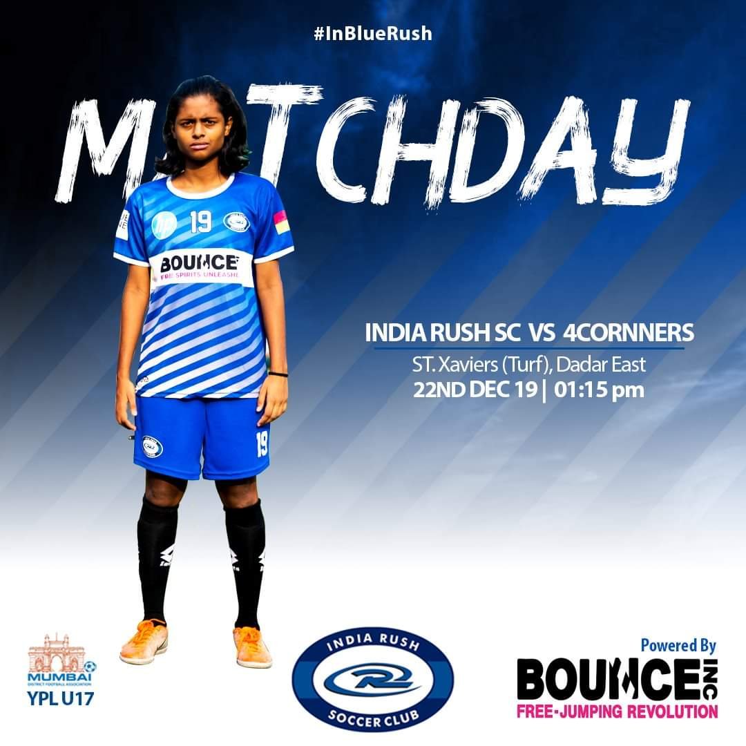 IndiaRushSC's tweet photo. India Rush SC U17 Girls to battle with 4Cornners
π£ IndiaRushSC β 4 Cornners
π 22nd Nov 2019
β° 1.15 pm
π ST. Xaviers (Turf), Dadar East
#IndiaRushSC #MDFAYPL #Football #InblueRush #MatchDay @BounceIncOz https://t.co/ByxjuGBnPl