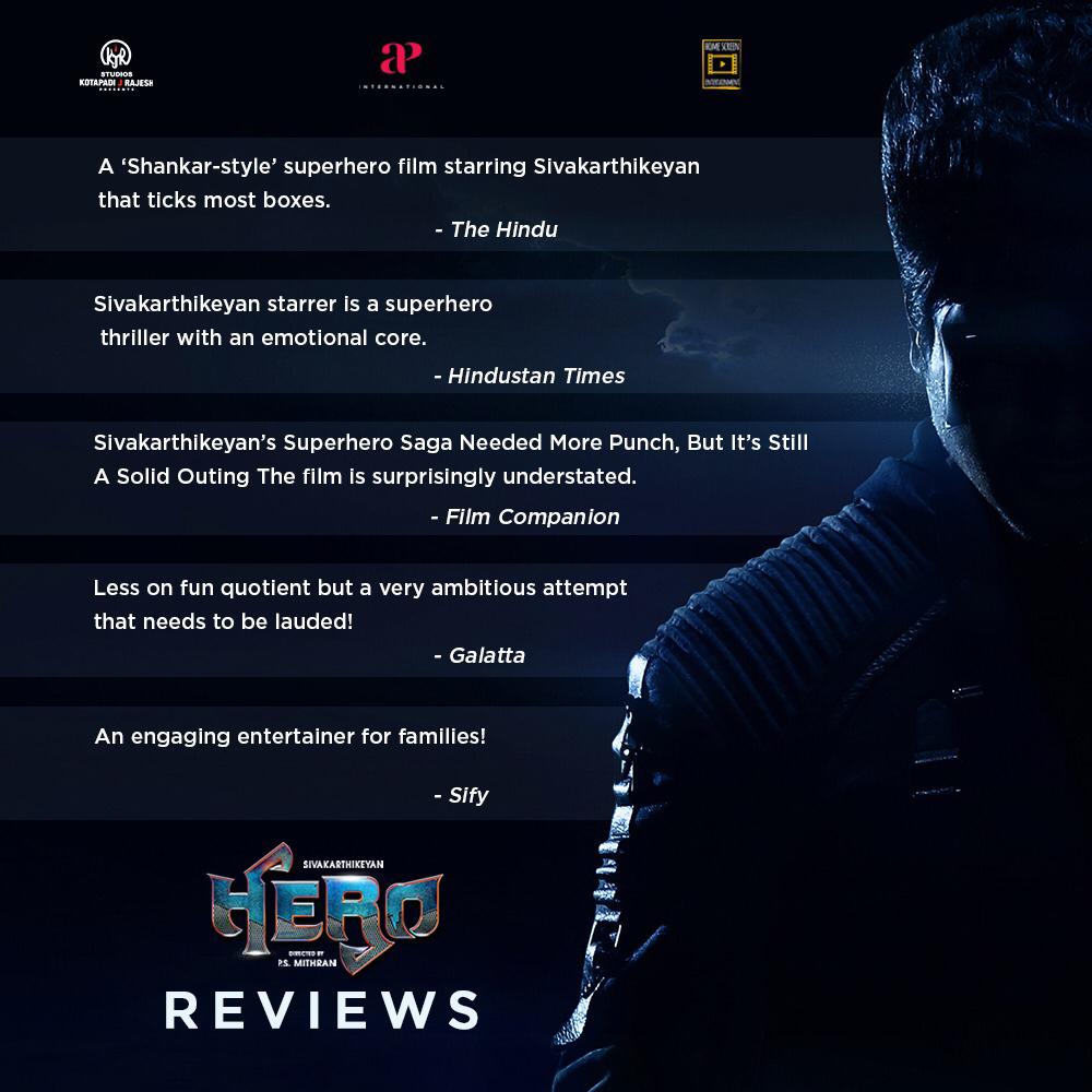 KollywoodCinima's tweet photo. With good reviews for #Sivakarthikeyan's #Hero, movie is running successfully at ur favourite theatres
#HeroWithAPI
@kjr_studios @Siva_Kartikeyan @APIfilms @akarjunofficial @AbhayDeol @kalyanipriyan @Psmithran @thisisysr #HeroRunningSuccessfully #HeroReview https://t.co/b7Q1ph5pdX