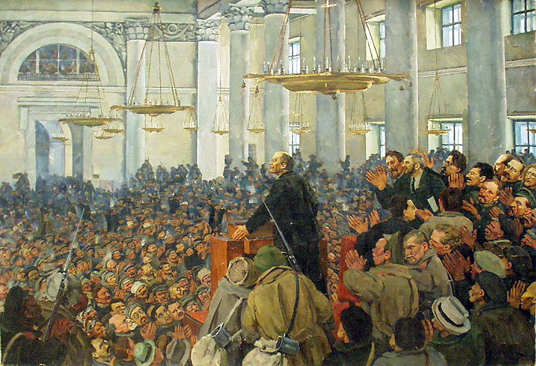 "First appearance of Lenin at a meeting in Smolny, the Petrograd Soviet on Oct. 25, 1917"
Konstantin Yuon, 1927