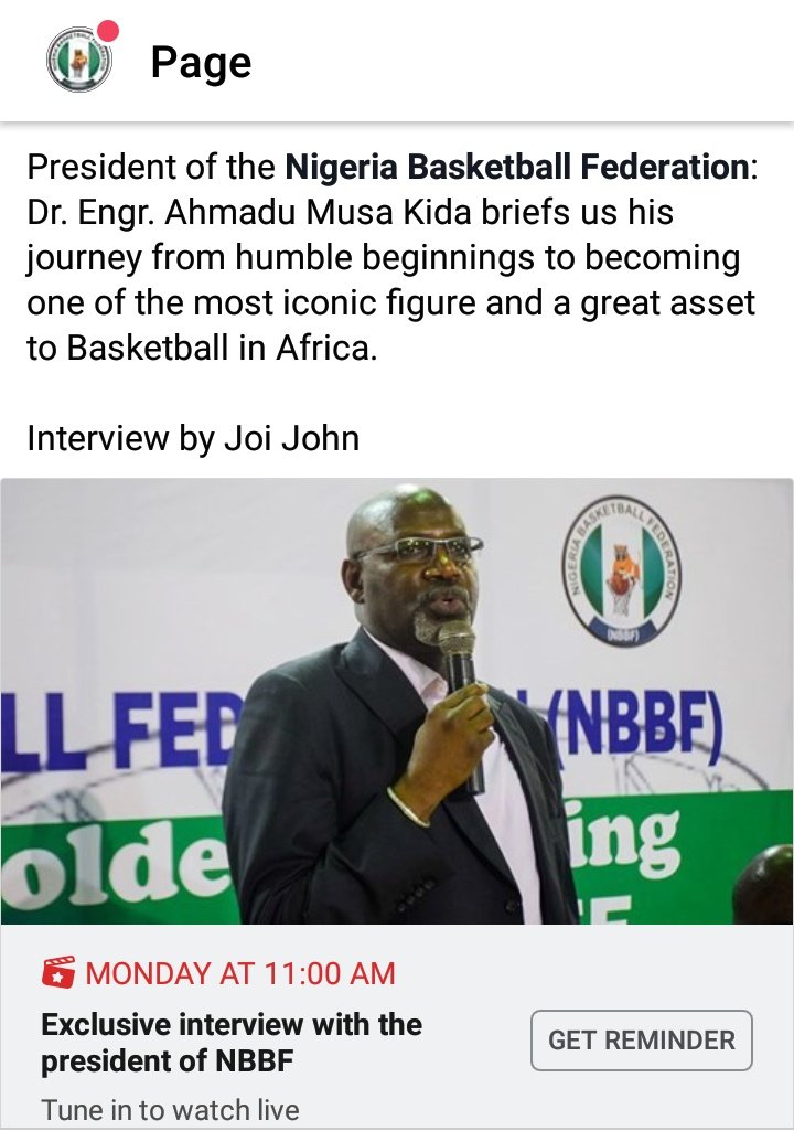 nbbfonline's tweet photo. Presenting exclusive interview with the president of @nbbfonline, Dr. Engr Musa Kida

Get to know his humble beginnings to an icon and asset to basketball in Africa.

6pm, Nigeria time

Follow our Facebook page &amp; GET REMINDER button to tune in LIVE

Credit: @JoiJohn https://t.co/43ZAUIDpBE