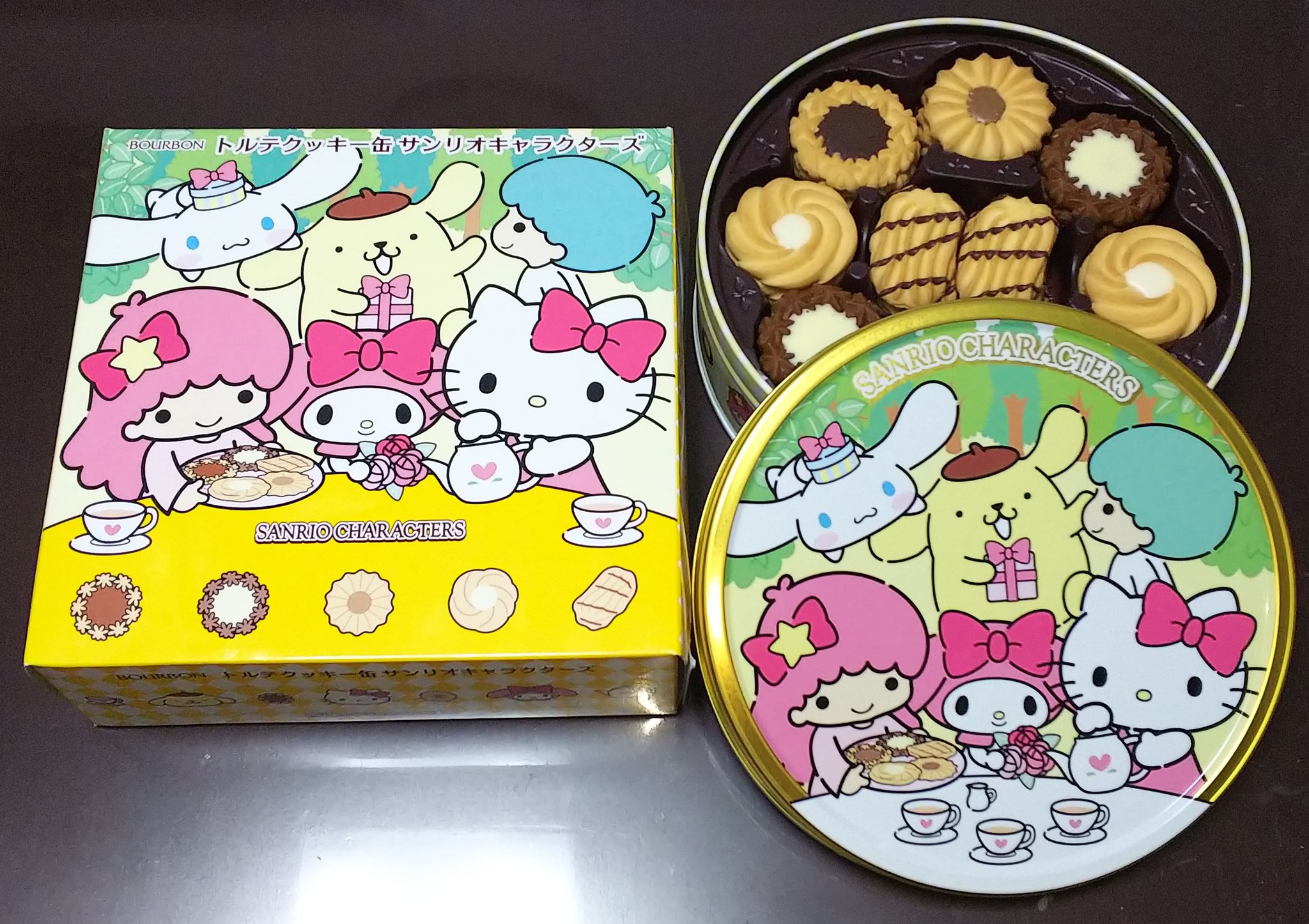 ぐでみん Sur Twitter 銀座サンリオで買ってきたトルテクッキー缶サンリオキャラクターズです サンリオショップに入荷しないかなーと思っていたらありました 味は全部で5種類 箱も缶もパッケージがすごくかわいい 早速お茶菓子で頂きました ブルボン