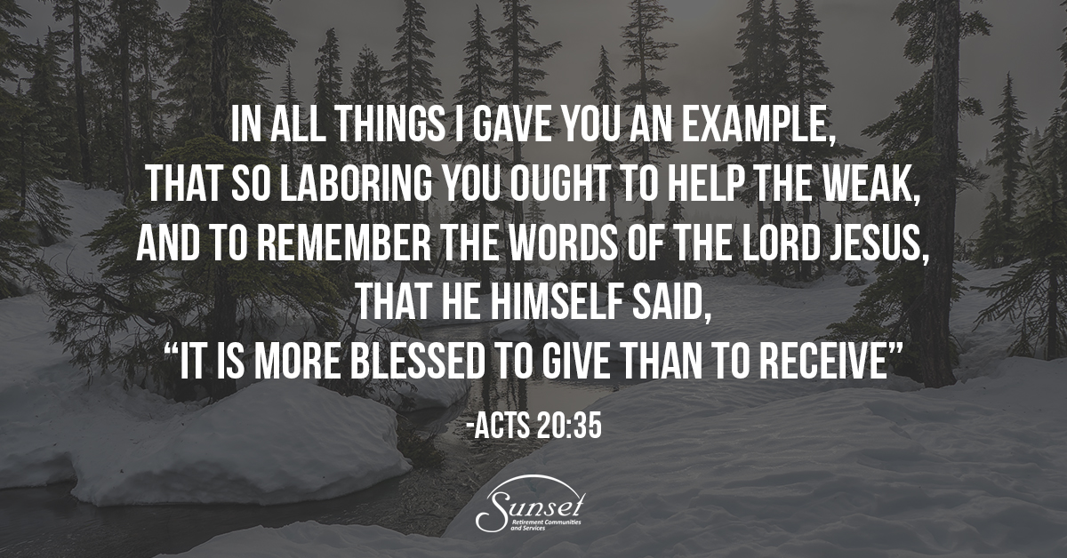 In all things I gave you an example, that so laboring you ought to help the weak, and to remember the words of the Lord Jesus, that he himself said, “It is more blessed to give than to receive”
Acts 20:35