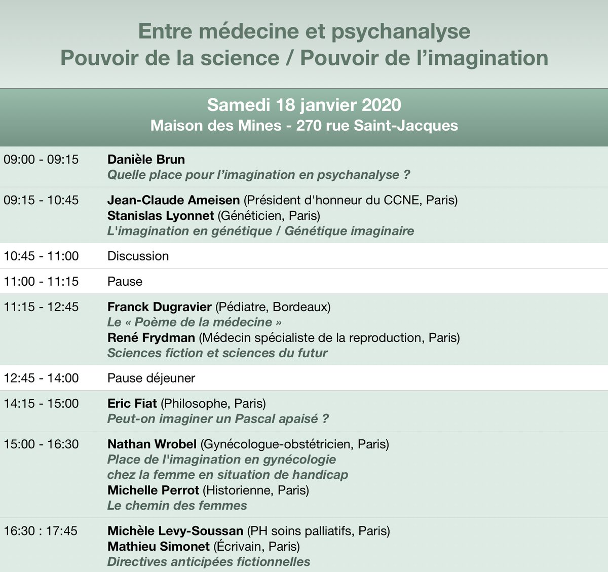 Samedi 18 janvier - Entre médecine et psychanalyse : Pouvoir de la science / Pouvoir de l'imagination. Tarif de Noël jusqu'au 5 janvier : medpsycha.org
