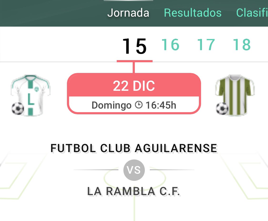 🙋🏼 Buenos días, rambleños.

🚨🚨 DÍA DE PARTIDO 🚨🚨

📆 Hoy, jornada 15 de la #PrimeraAndaluzaCórdoba.

🆚 #FútbolClubAguilarense
⏰ 16.45h
📍 Municipal de Aguilar de la Frontera  

#MiEquipoEsLaRamblaCF💚⚪️