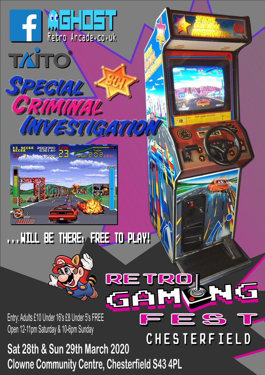 We love 80’s driving games!  Here’s a few that will be there inc the awesome 1986 seaside favourite OutRun,  the 1982 Atari Pole Position Cockpit and the 1989 Chase HQ sequel Special Criminal Investigation.   

Retro Gaming Fest - Chesterfield 28th &amp; 29th March 2020.