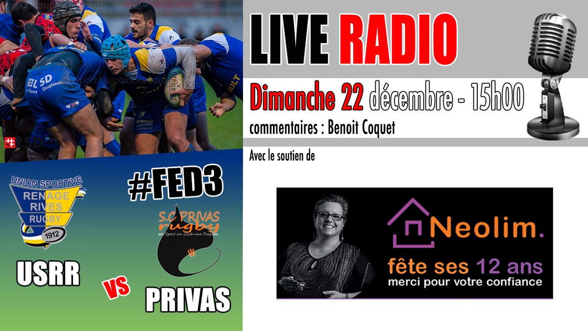 SportDauphinois's tweet image. #Rugby #Fed3 #USRR
------
🏉 Match Day
USRR vs Privas
🏆 Fédérale 3
🚩 Journée 8
🕗 15h00
🎧 #LiveRadio sur lesportdauphinois.com/lives
🎤 Benoit Coquet