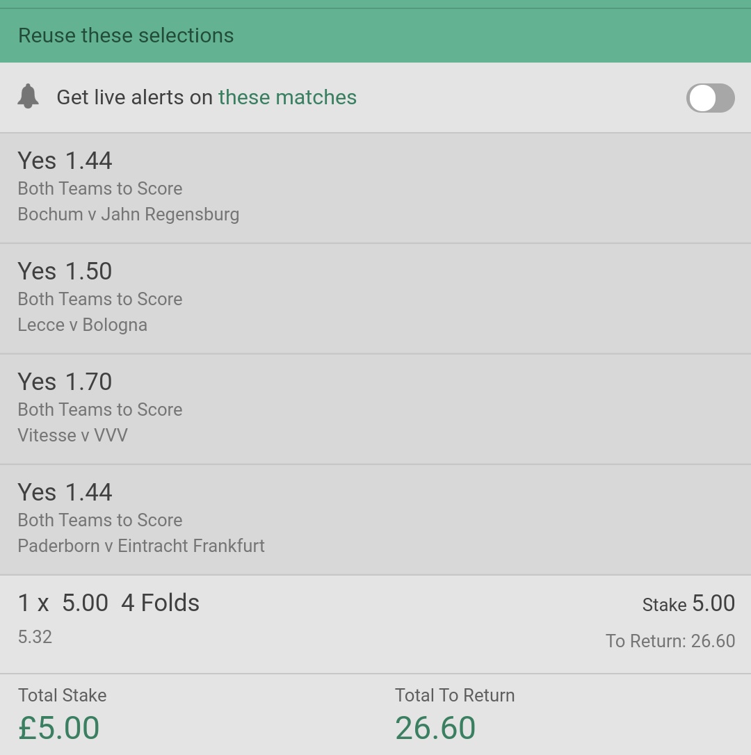 LiamC0T's tweet image. Playing this acca from the #SearchFilter on @DailyStatCards today. Odds @ 5.32
Standard filter BTTS 7/10 times previous games
GL🍀