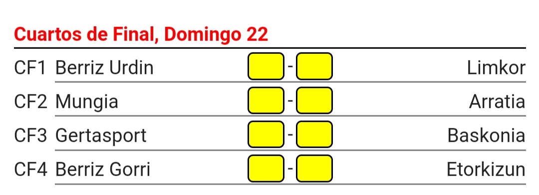 TF_Biz's tweet photo. Así han quedado las eliminatorias para hoy en el V @CDBerriz Cup Benjamín. https://t.co/GZNWRRDtxz