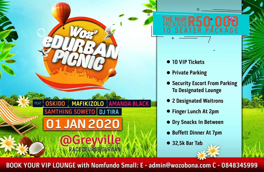 AmandaNongcebo's tweet photo. Choose your #WozeDurbanPicnic VIP TABLE PACKAGE then call Nomfundo on +27 (84) 834-5999 to book your table. 

NB: pre-order YOUR DRINKS when calling Nomfundo just to ensure that your drink of choice is available‼ SWIPE LEFT 👉🏾 https://t.co/KQQWXGpelW