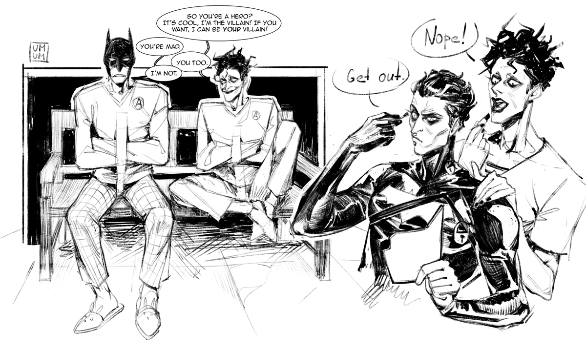 ayumumum's tweet photo. A little bit more sketches with Batman and the Joker from Kingdom of the mad. 🖤
#Joker #Batman #batjokes #art #DCcomics https://t.co/OsULZDA1GM