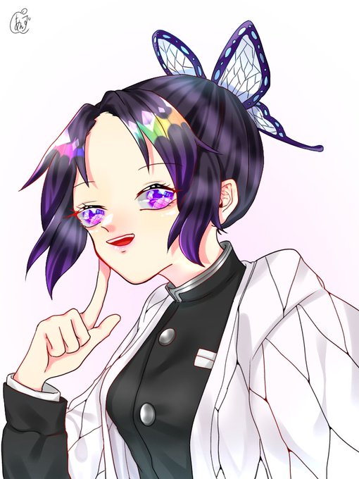 🍑あんずさん🍑さんがTwitterに投稿した胡蝶しのぶ(鬼滅の刃)のイラスト。