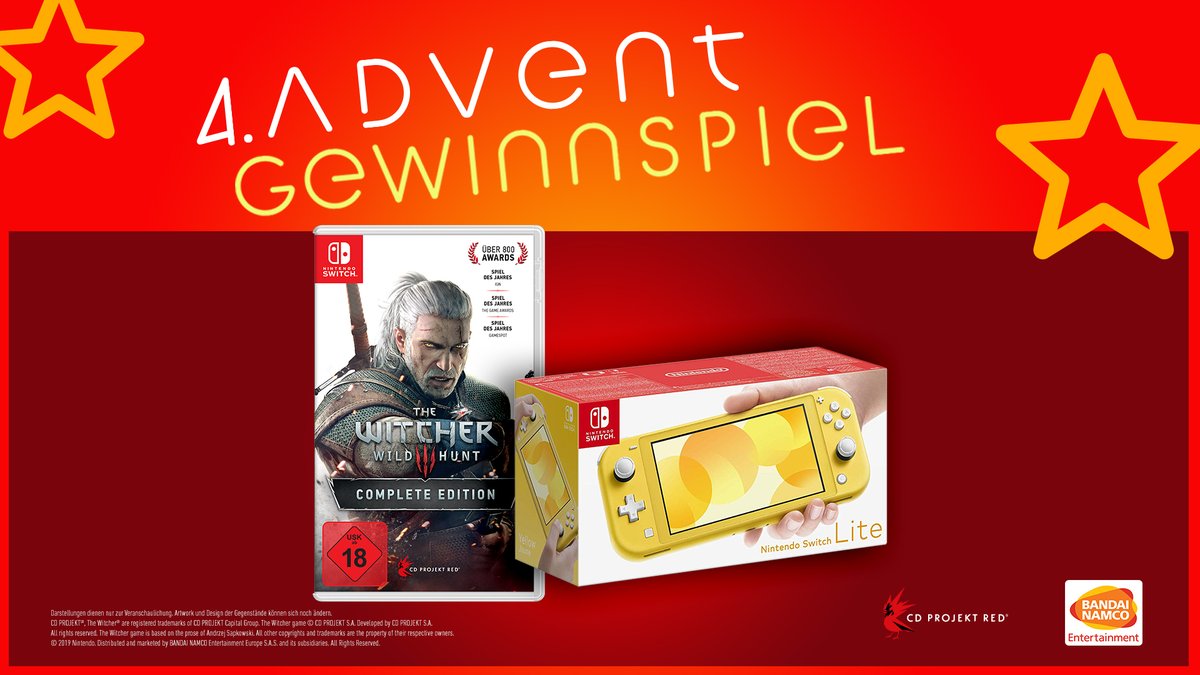 Und zum krönenden Abschluss verlosen wir am 4. Advent zusammen mit <a href="/NintendoDE/">Nintendo DE</a> und <a href="/CDPROJEKTRED/">CD PROJEKT RED</a> eine Switch Lite und dazu The Witcher 3: Wild Hunt - Complete Edition. Für die Teilnahme: RT&amp; Follow. 

Ende: 28.12.19 15 Uhr | TB: fcld.ly/tbgewinnspiel1