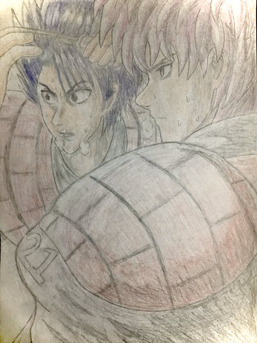 つづら Twitterissa 盤戸スパイダーズの二人描きました 性格も音楽性も180度違うけど目指す場所は同じ二人 アイシールド21 赤羽隼人 佐々木コータロー アナログ 色鉛筆 お絵かき