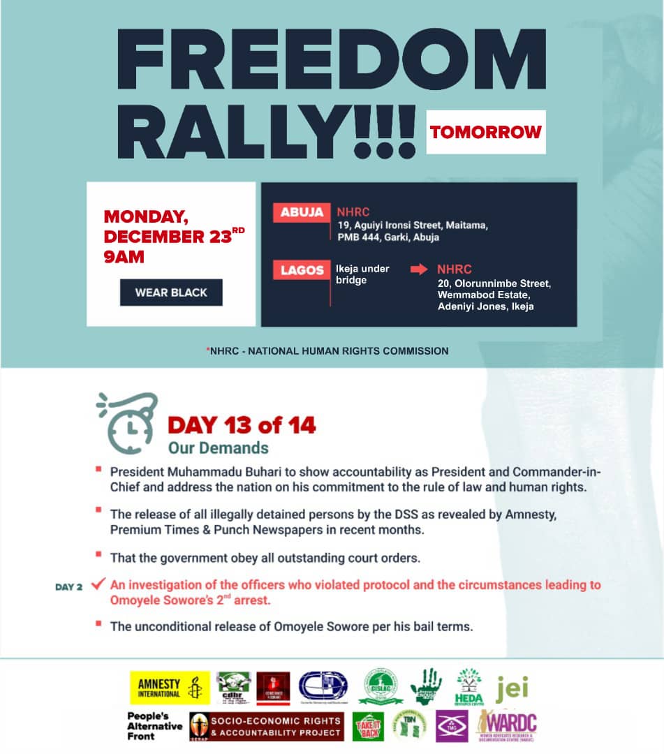 EiENigeria's tweet image. Join the rally tomorrow!
Spread the word! Get your friends along!
#EnoughIsEnough
#FreeSowore
#JalingoIsInnocent
#OccupyNHCR