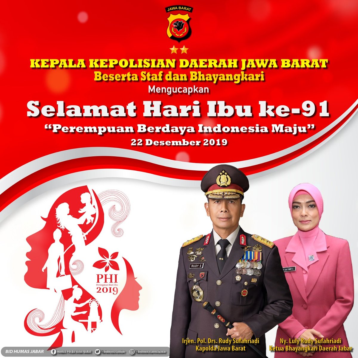 Kepala Kepolisian daerah jawa barat beserta staf bhayangkari mengucapkan selamat hari ibu ke - 91 
" Perempuan Berdaya indonesia maju "
#humasreskrw